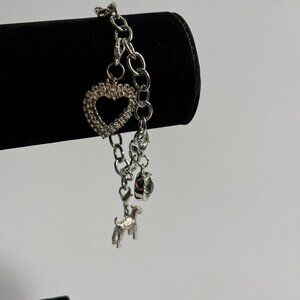 Y2K Charm Bracelet in Silver Tone with‎ Cute Charms Dog Heart Rhinestone